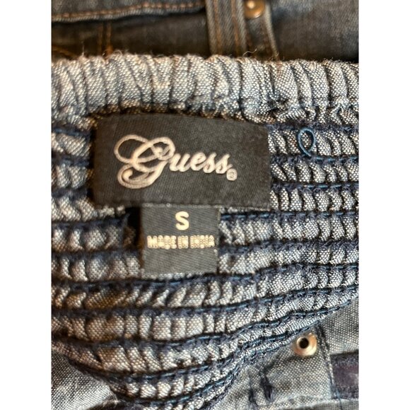 Guess‎ Denim Strapless Smocked Back Dress S Blue 100% Cotton Coquette - Picture 4 of 9